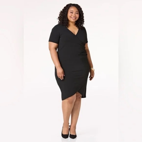 Cato Dresses & Skirts - CATO | PLUS SIZE BLACK FAUX WRAP DRESS SIZE 26/28